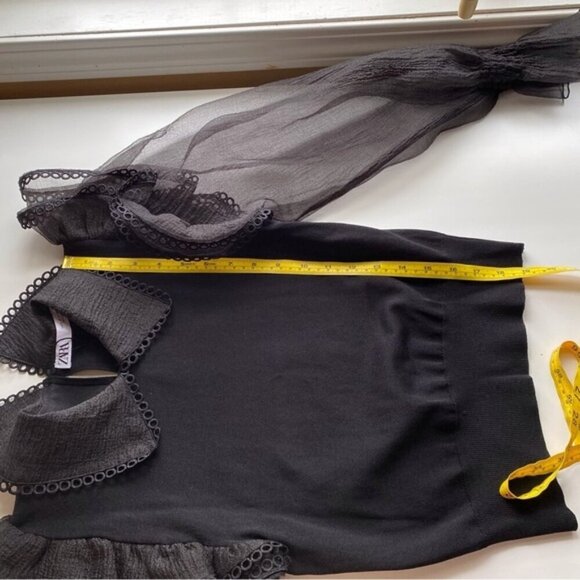 Zara Contrast Organza Sweater Small Puff Sheer Sleeves Collar Witchy Goblin Goth - Picture 14 of 16